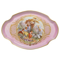 Antique Limoges Paris Pink Porcelain Tray, Vide Poche