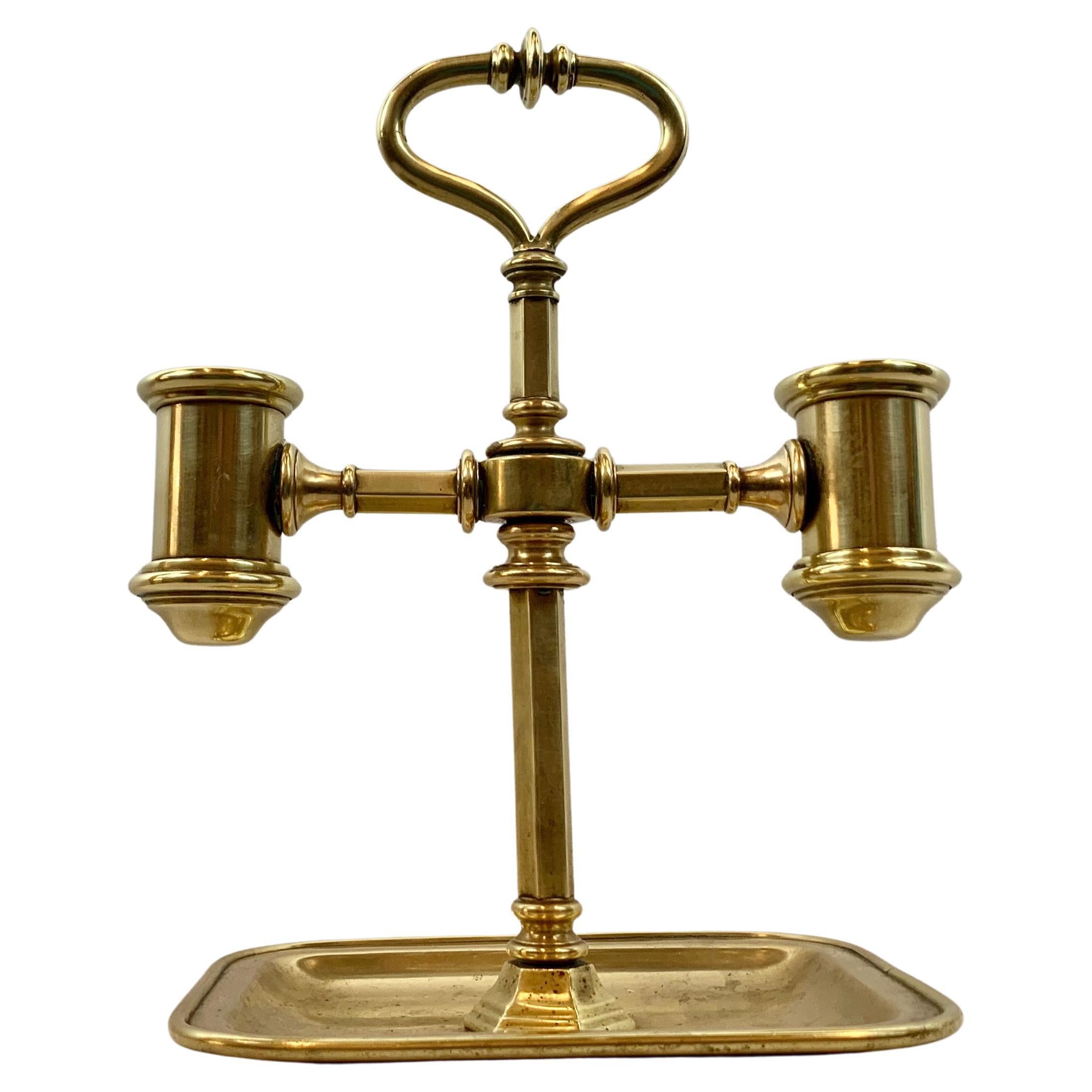 Double Solid Brass Candlestand with Undertray and Carry Handle