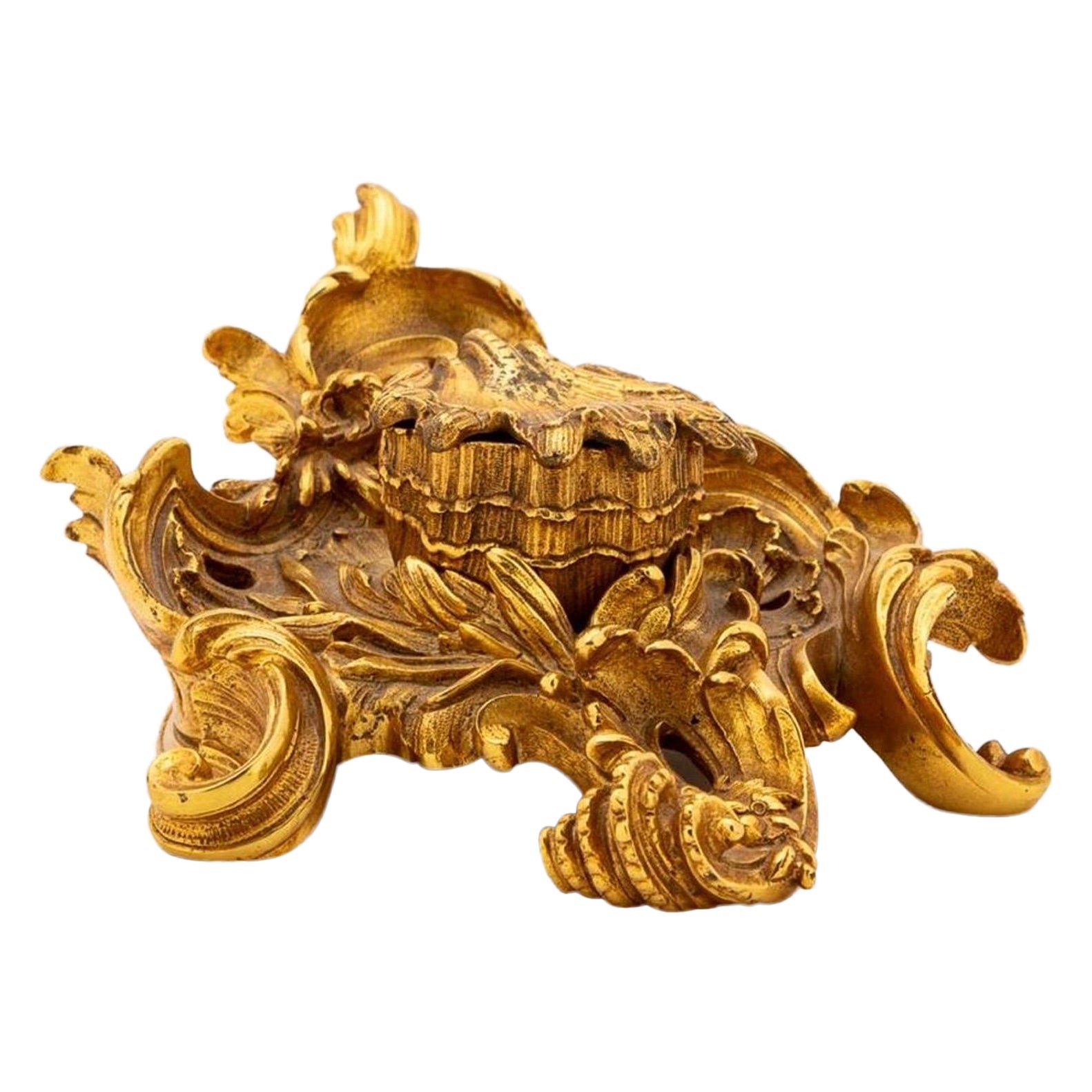 Goldbronze-Tintenfass im Louis-XV-Stil, spätes 19. und frühes 20. Jahrhundert