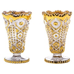 Pair of Hollywood Regency 22k Gold Painted Vases by Imperial Glass Co. c. 1965