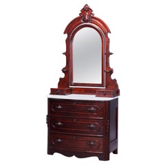 Used Renaissance Revival Walnut Marble Dresser Carved Pulls c1890