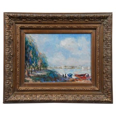 Vintage C. Parkson Original Oil Painting on Canvas Impressionist Landscape Boats