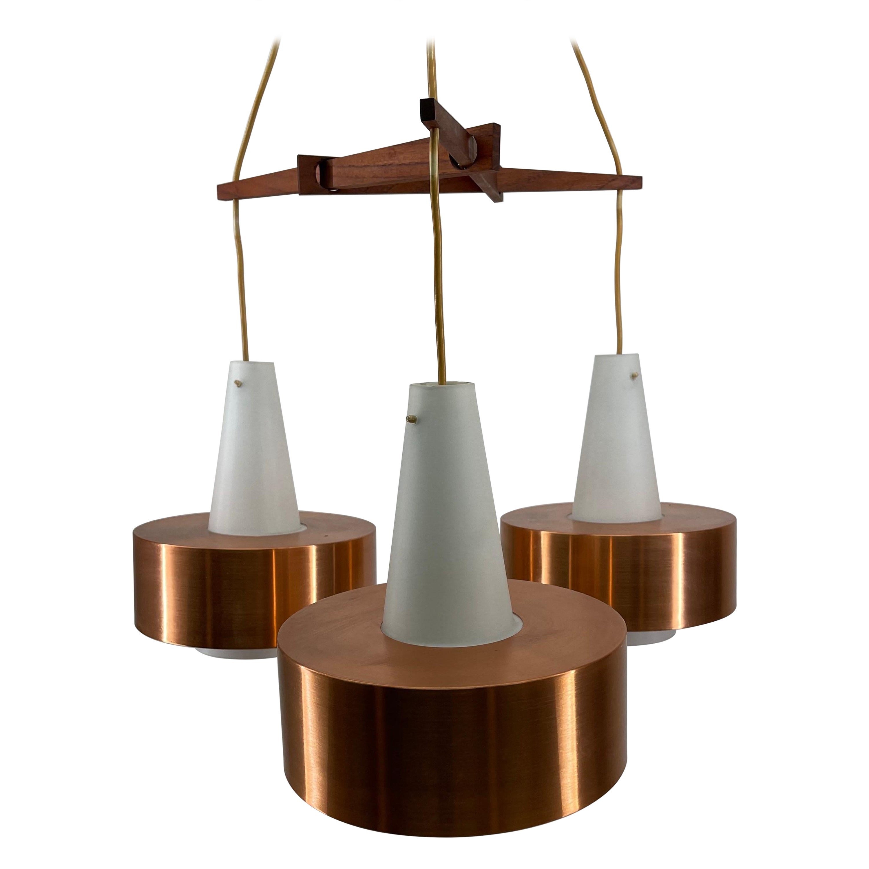 Scandinavian Modern Vintage Copper Metal Chandelier by Jo Hammerborg, 1960s For Sale