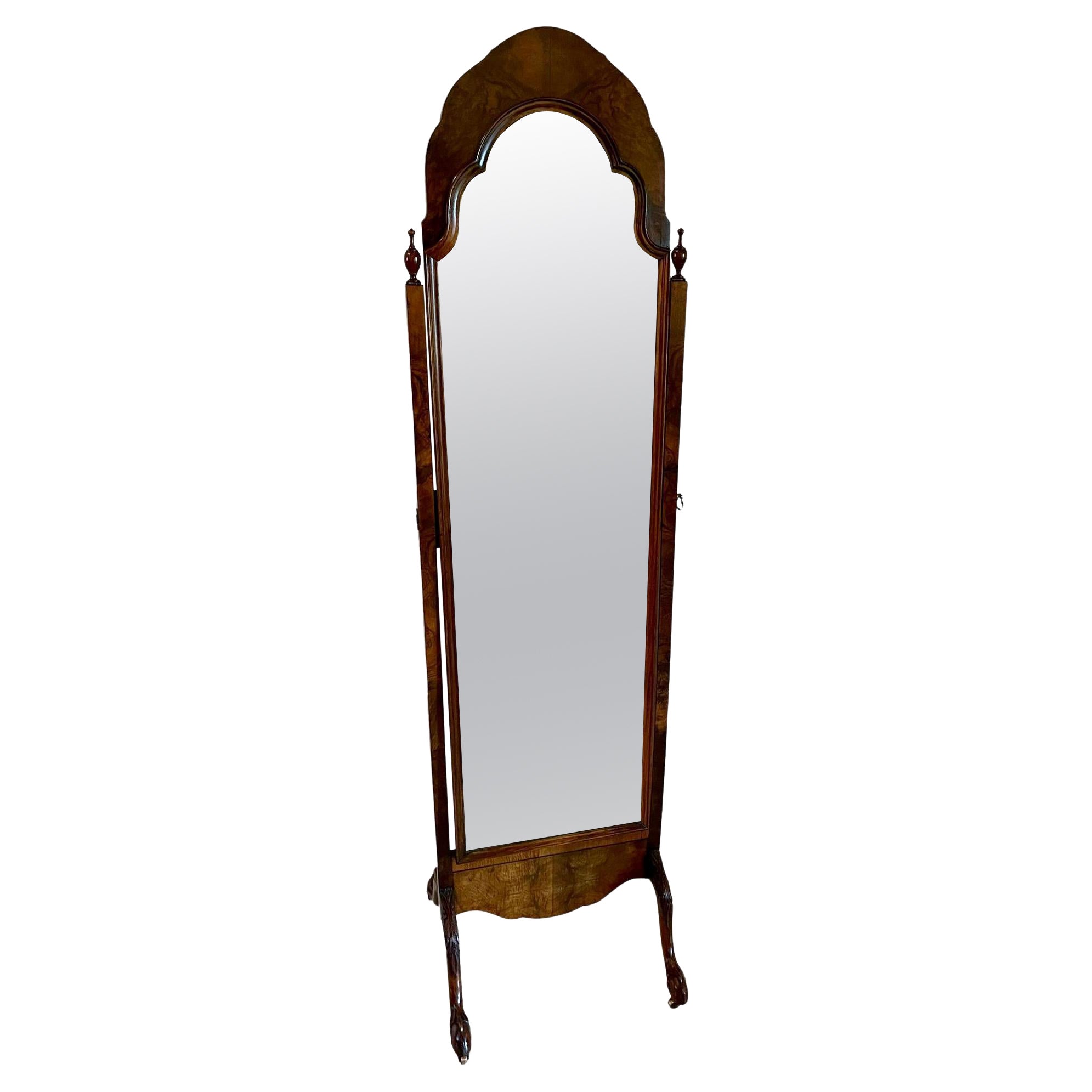English Chippendale Style Carved Cheval Mirror For Sale at 1stDibs