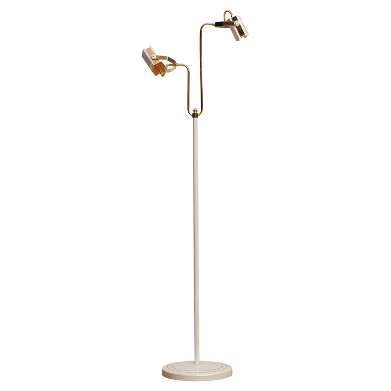 1980s, White-Pearl Lacquered Metal and Brass Halogen Floor Lamp from Italy  For Sale at 1stDibs
