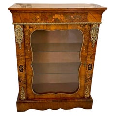Fine Quality Antique Victorian Burr Walnut Floral Marquetry Inlaid Display Cabin