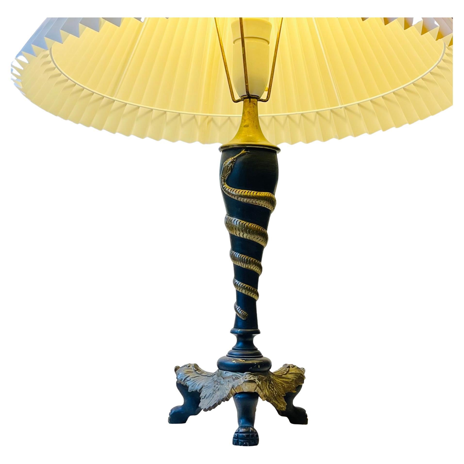 Antique Italian Brass Table Lamp with Twisted Snake For Sale