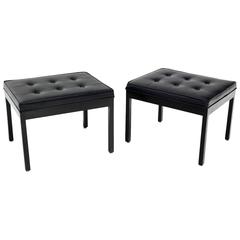 Pair of Ebonized Straight Square leg Upholstered Vintage Benches 9