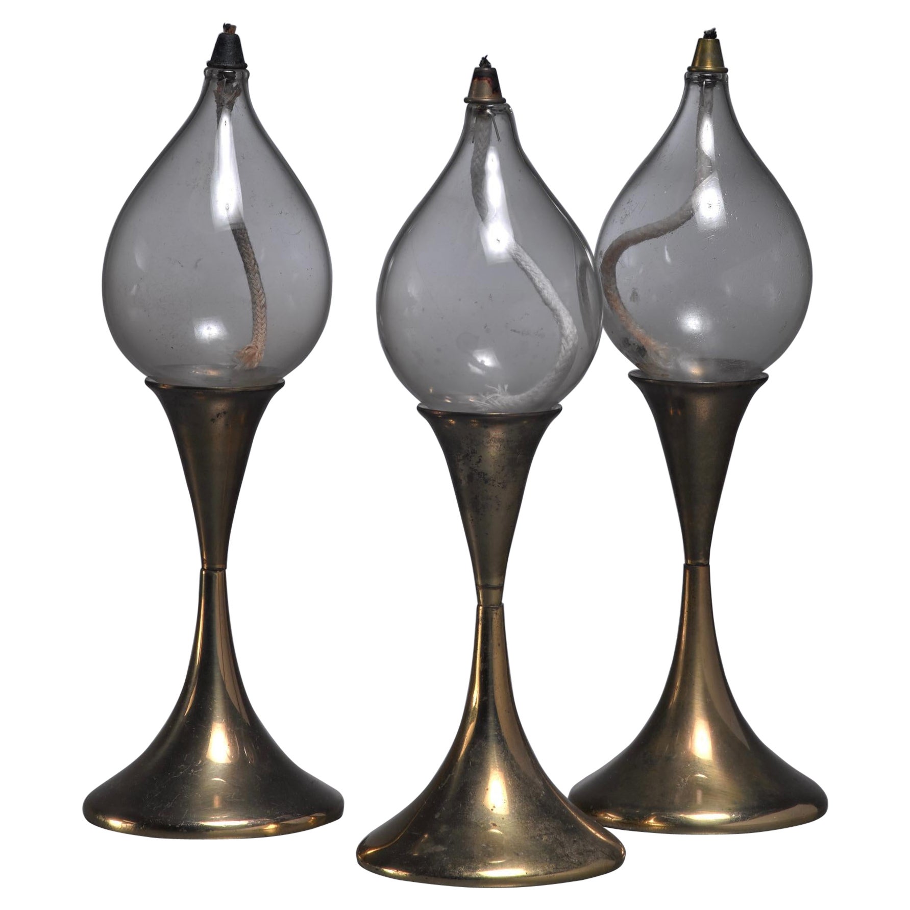 Set of Three Identical Brass Oil Lamps or Candle Holders, Denmark For Sale