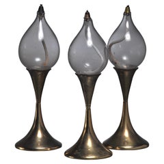 Set of Three Identical Brass Oil Lamps or Candle Holders, Denmark