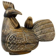1970s African Wood Sculpture Box of Hen and Chick 