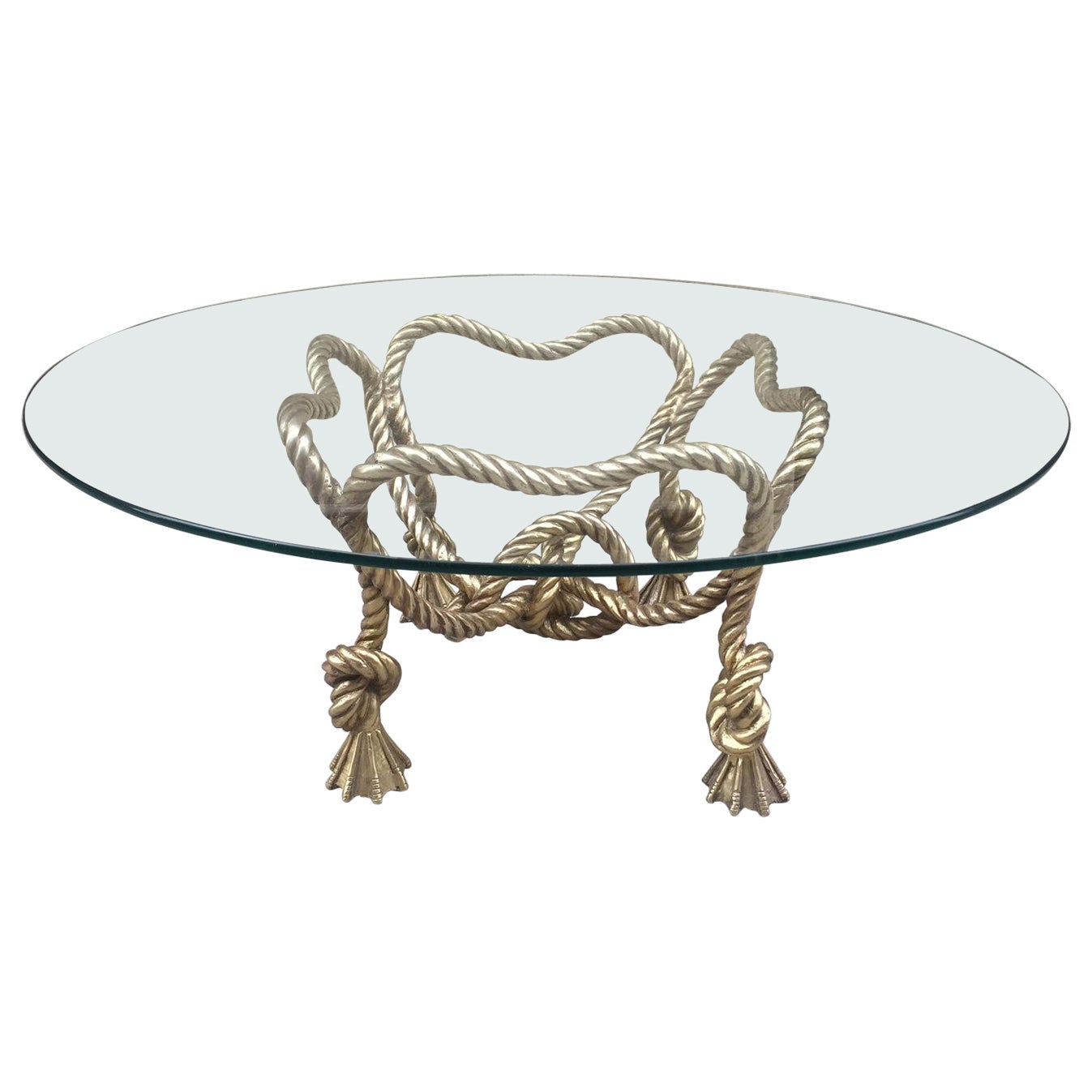 Table basse en corde en bronze de style français Maison Jansen