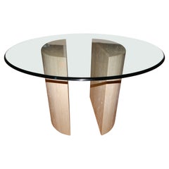 Travertine & Glass Mid-Century Style Dining Table /Center Table, Italy