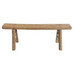 Vintage Elm Wood Skinny Bench with Rustic Plank Top