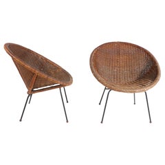 Pr. Mid Century Wicker Hoop Cone Style  Lounge Patio Sunroom Chairs