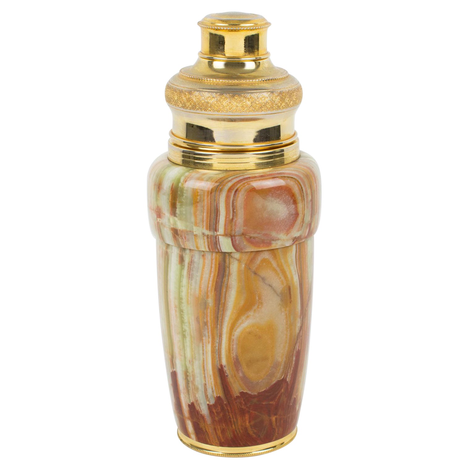 French 1960s Onyx Stone and Gilt Metal Cocktail Shaker