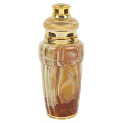 Retro French 1960s Onyx Stone and Gilt Metal Cocktail Shaker