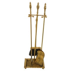 Retro Victorian Style Polished Brass Fireplace Tools