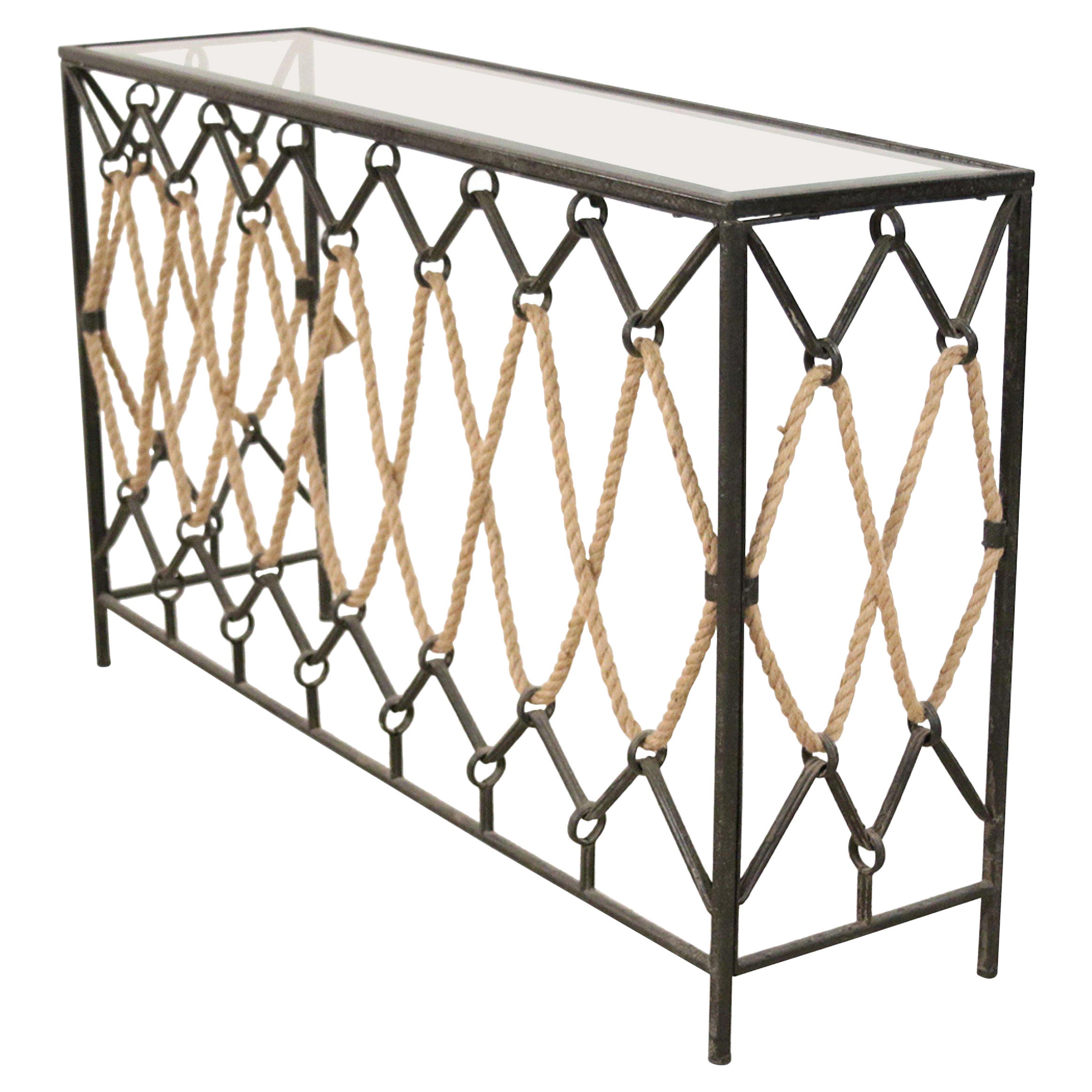 Rope Glass Top Console Table, Metal Console Table With Glass Top