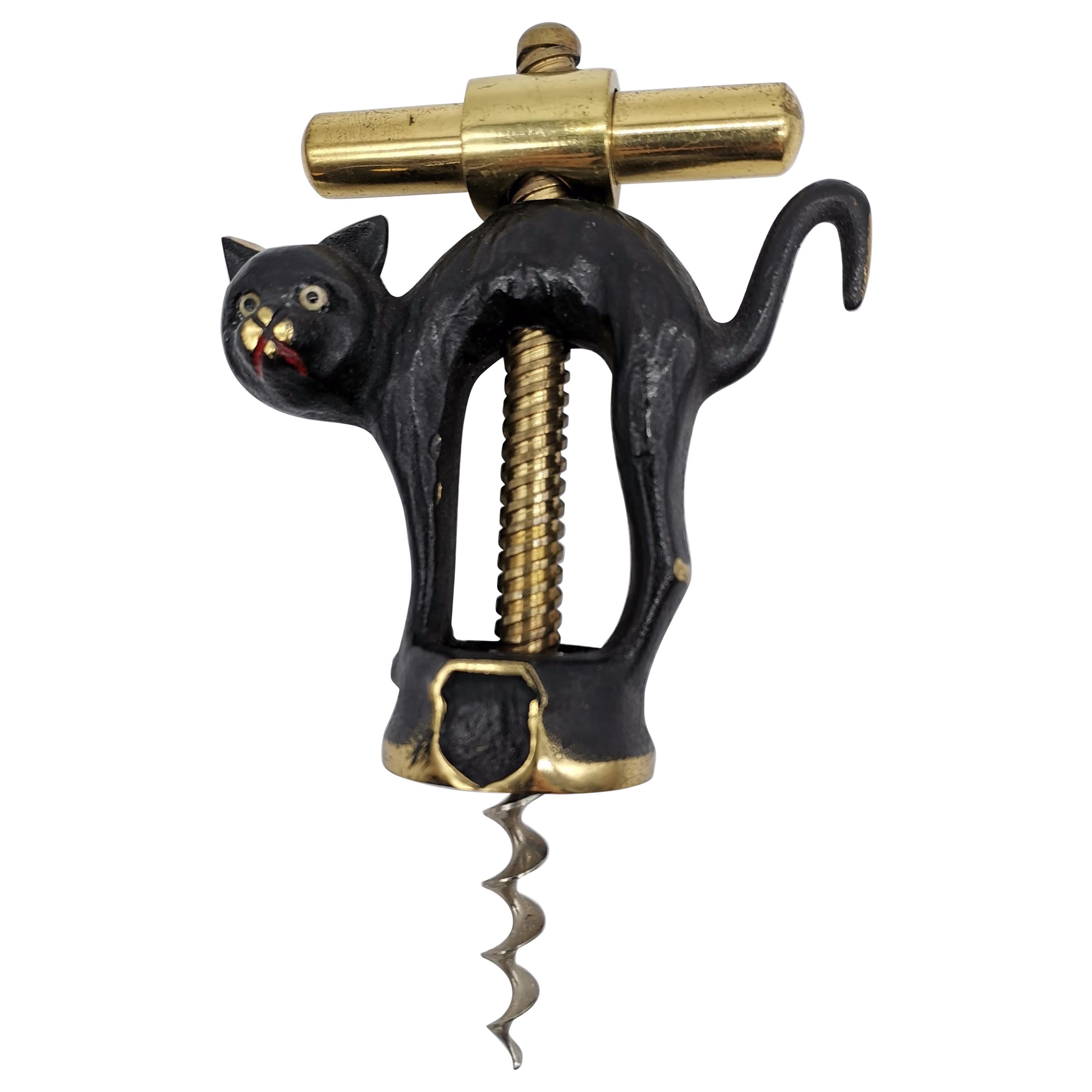 Cat Cork Screw, Brass Blackened, Walter Bosse Vienna, Austria For Sale