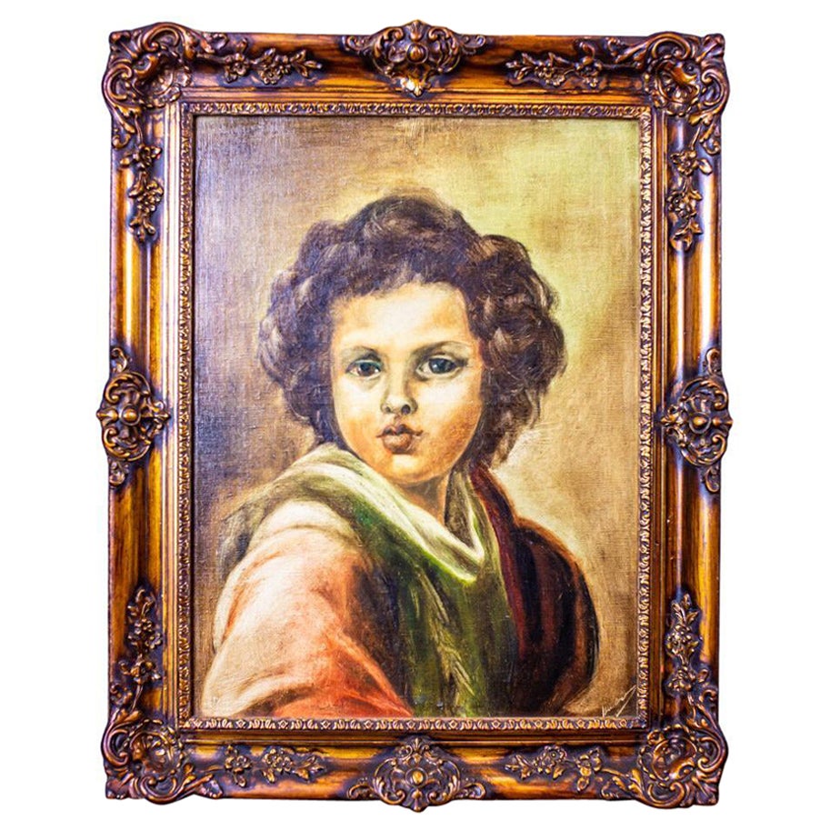 20th-Century Portrait of Small Boy in Rococo Revival Frame