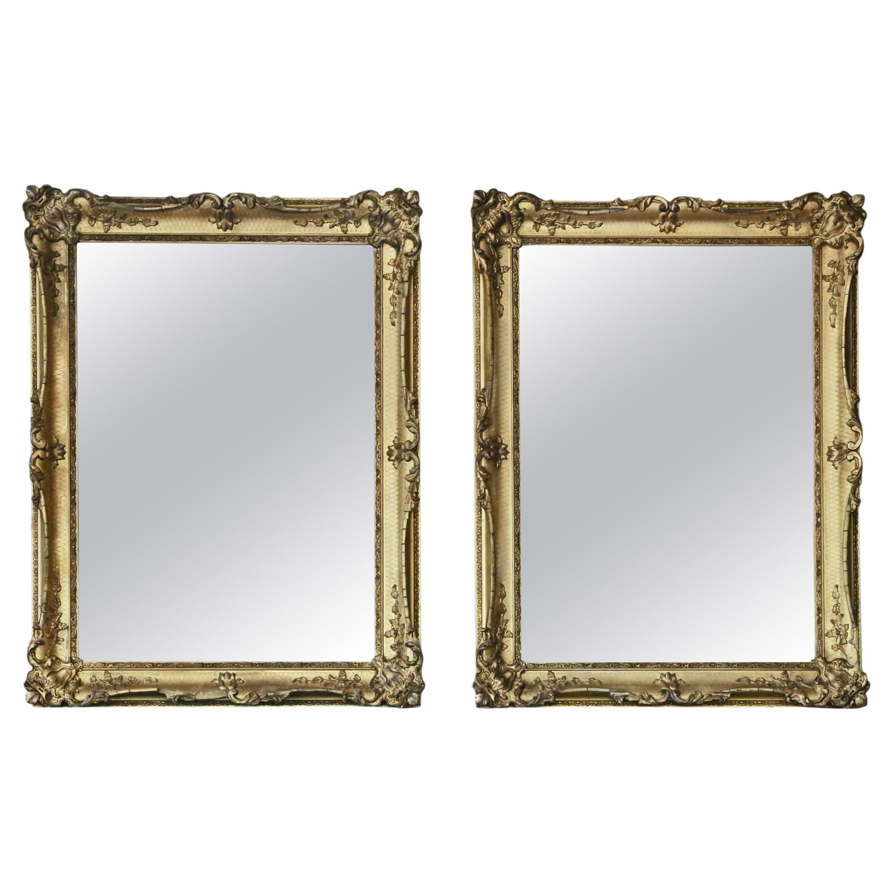 Antique Pair of Large Gilt Wall Overmantle Mirrors, 19th Century