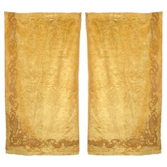 Antique Set of 5 English Victorian Style Gold Velvet Drapes