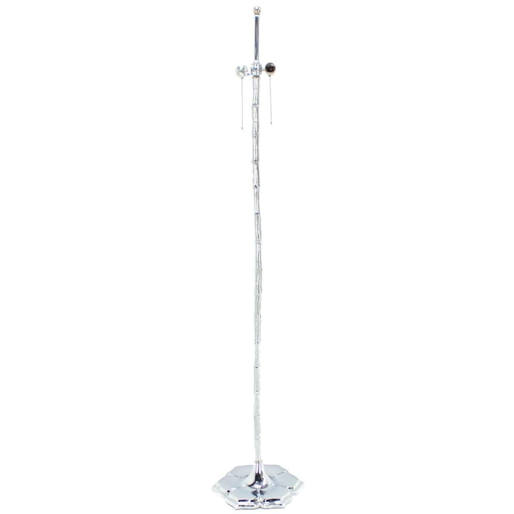 Faux Bamboo Lotus Base Chrome Floor Lamp