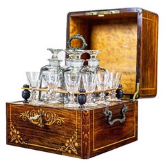 Antique 19th-Century Rosewood Box with Liqueur Set