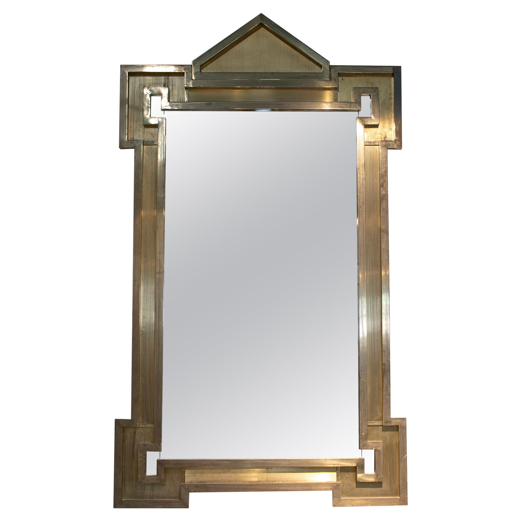 1970s Spanish Classical Brass Wall Mirror For Sale