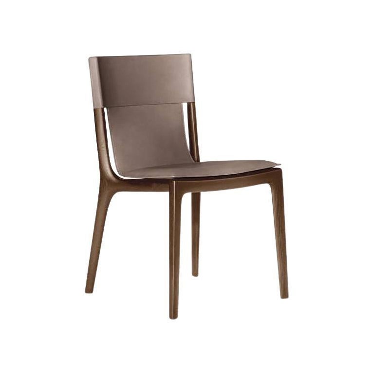 Isadora Chair Polvere Saddle Extra Leather Grey moka finishes legs For Sale