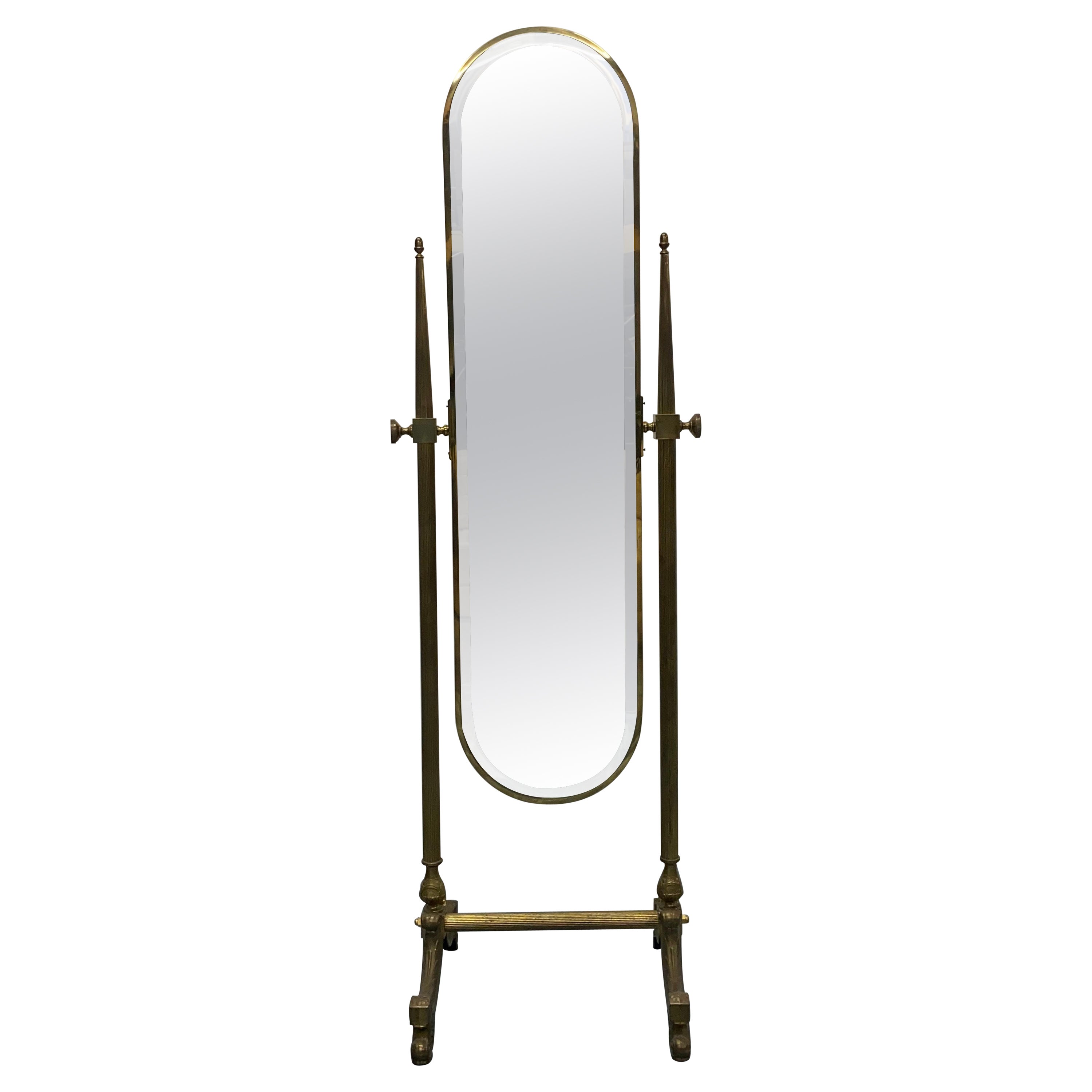 Neo-Classical Style Brass Cheval Floor Mirror, 1980s