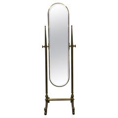 Retro Neo-Classical Style Brass Cheval Floor Mirror, 1980s