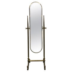 Neo-Classical Style Brass Cheval Floor Mirror, 1980s