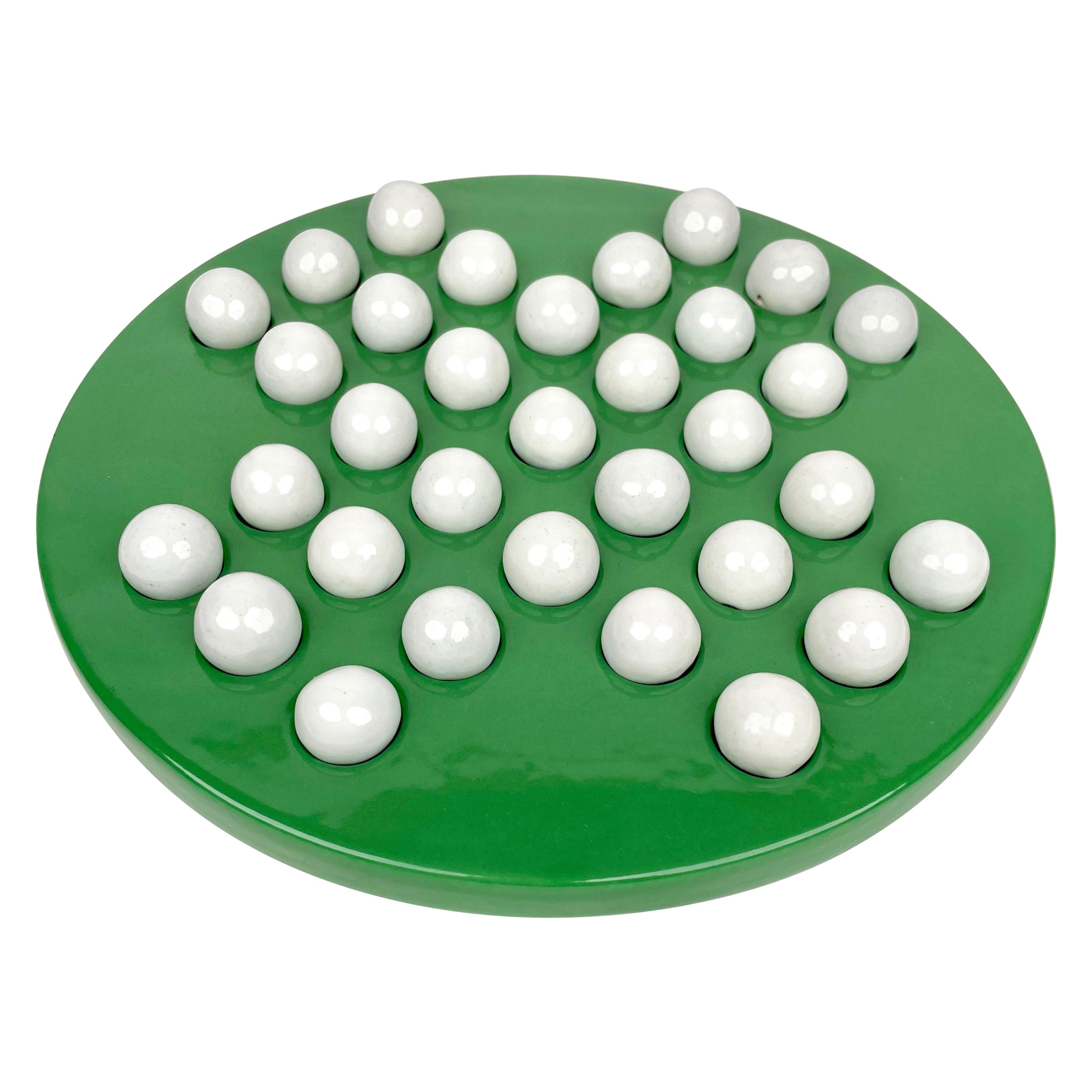 Checkers Game by Ennio Lucini for Gabbianelli Green & White Ceramic, Italy 1970s For Sale