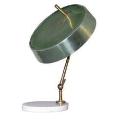 1950s Italian Oscar Torlasco Brass and Marble Table Lamp with Green Shade