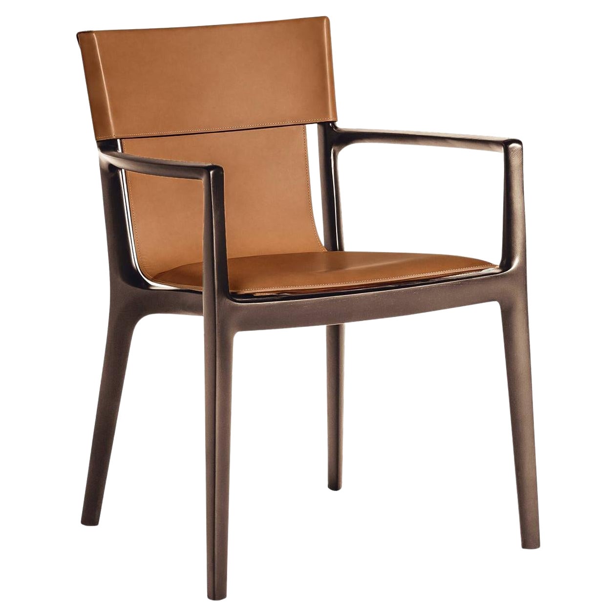 Isadora Chair with Arms Cammello Saddle Extra Leather Light Brown For Sale