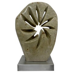 Contemporary Abstract Marble Sculpture on Brushed Steel Base