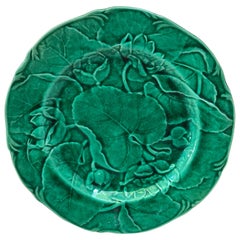 English Green Majolica Water Lily Plate, Circa 1890