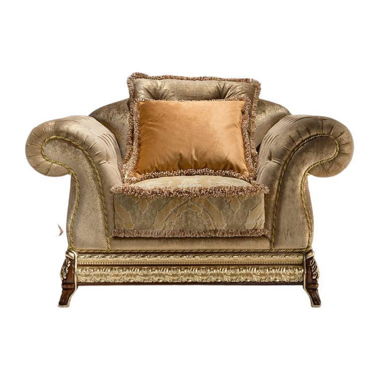 Classic Capitonne Armchair in Ivory Velvet Fabric by Modenese Gastone