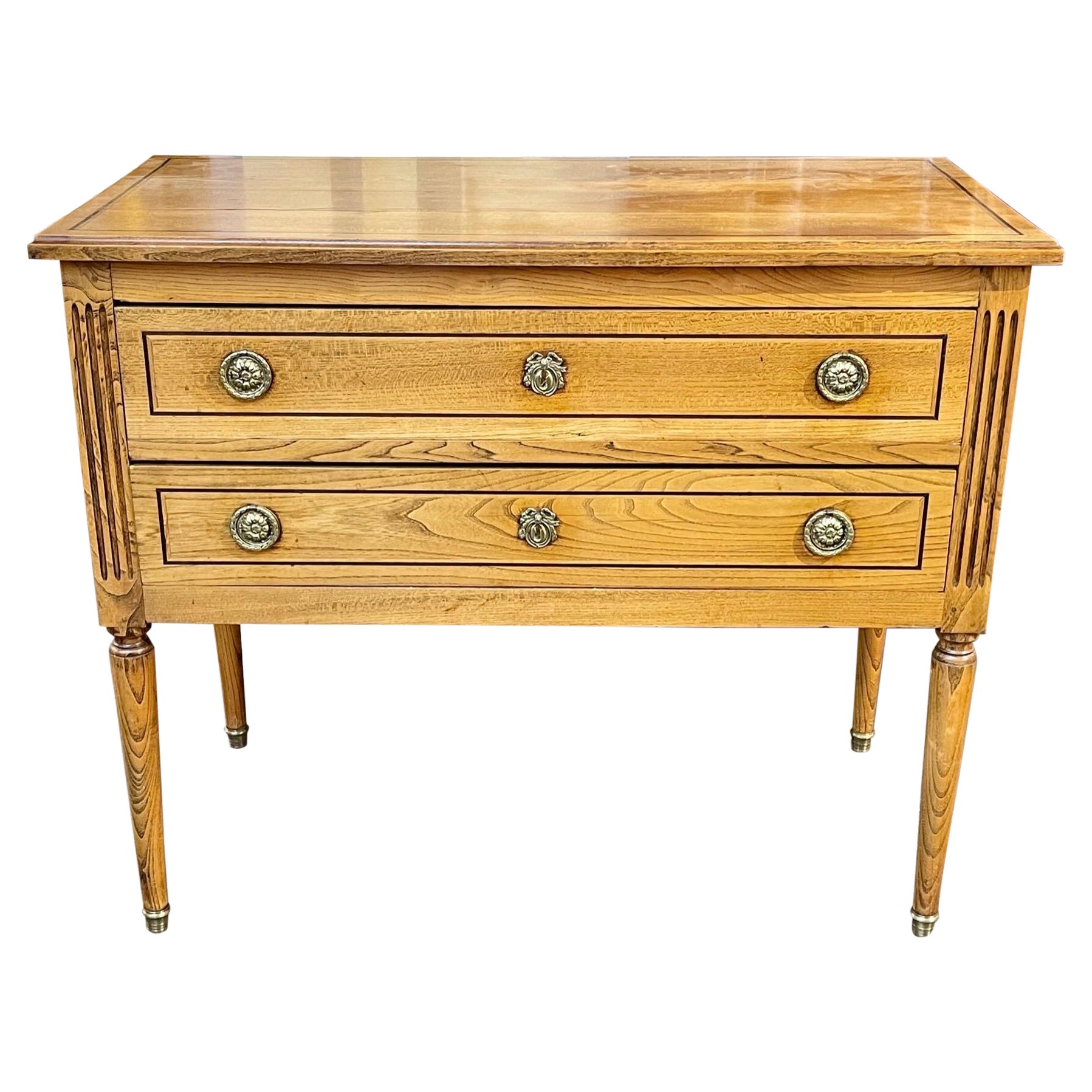 French Louis XVI Style Oak Chest with Brass Trim For Sale