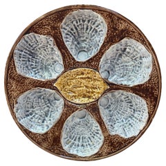 Antique 19th Century French Majolica Oyster Plate 