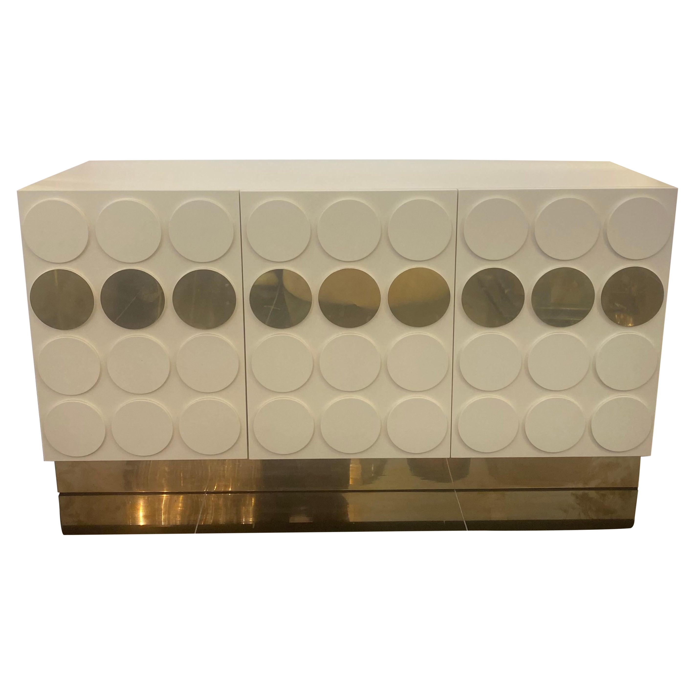 1980s Italian White Pickle Lacquer and Brass Cabinet For Sale