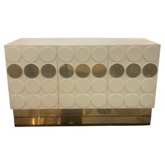 Used 1980s Italian White Pickle Lacquer and Brass Cabinet