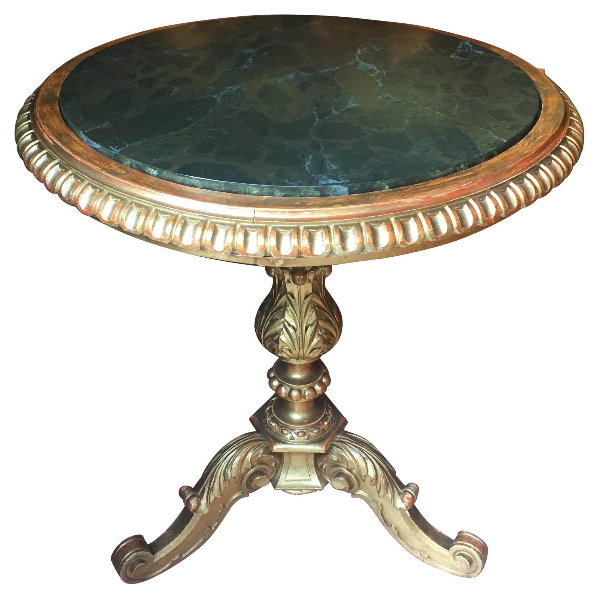 19th Century Italian Tuscan Carved Gilt-wood Side Table with Dark Green Top 