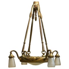 Maurice Dufrene Gilt Bronze and Daum Glass Ceiling Fixture