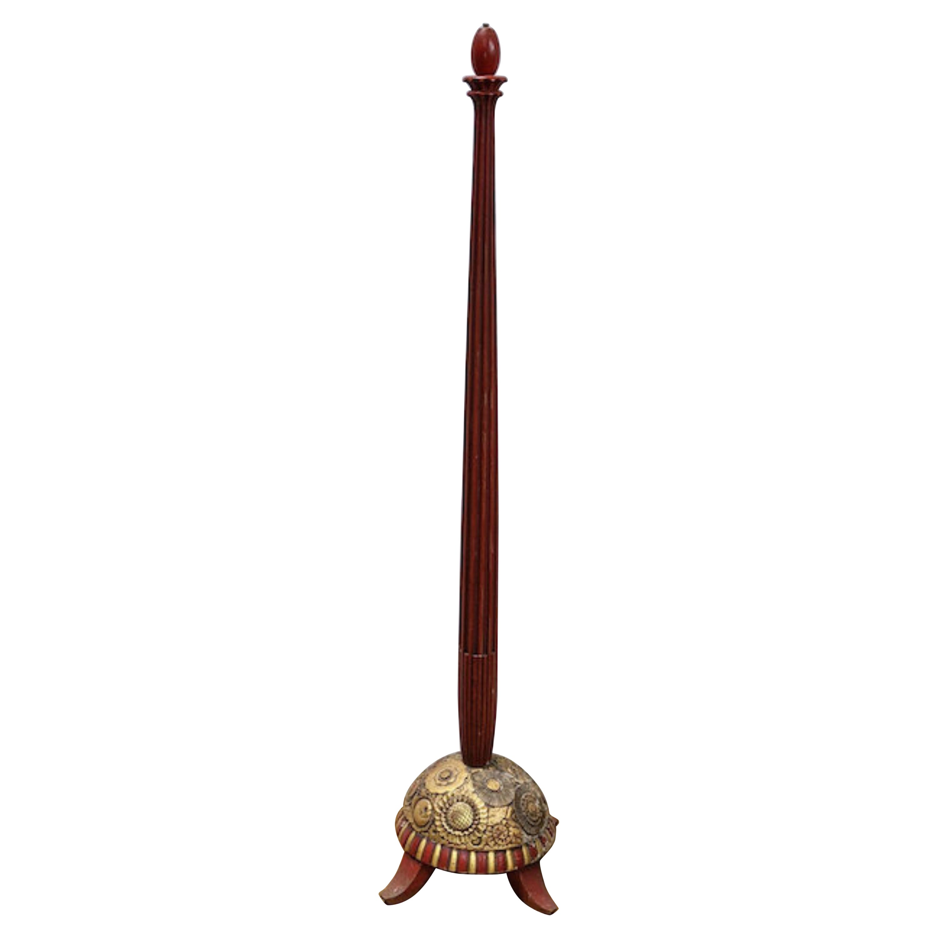 Paul Follot Sculpted Gilt and Red Lacquer Floor Lamp