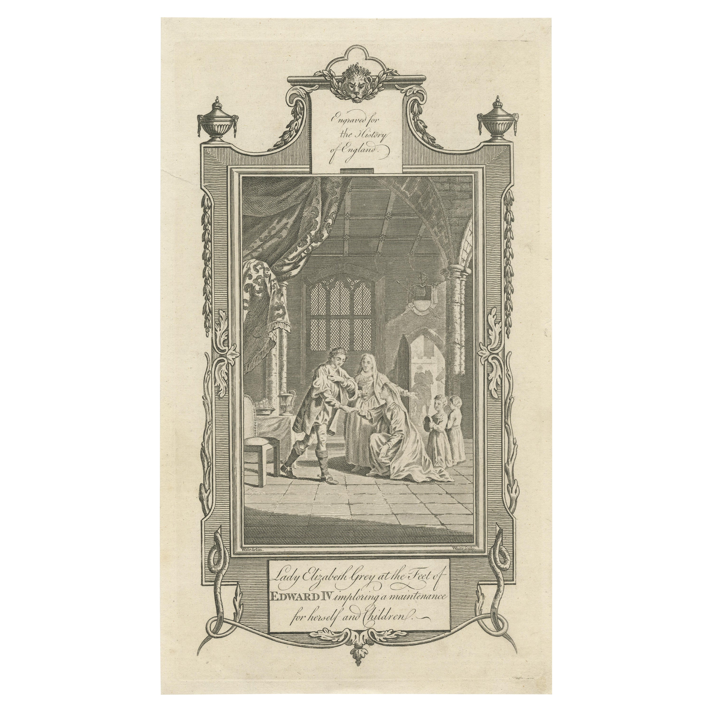 Antiker antiker Druck von Lady Elizabeth Grey und Edward IV. von Russel '1781'
