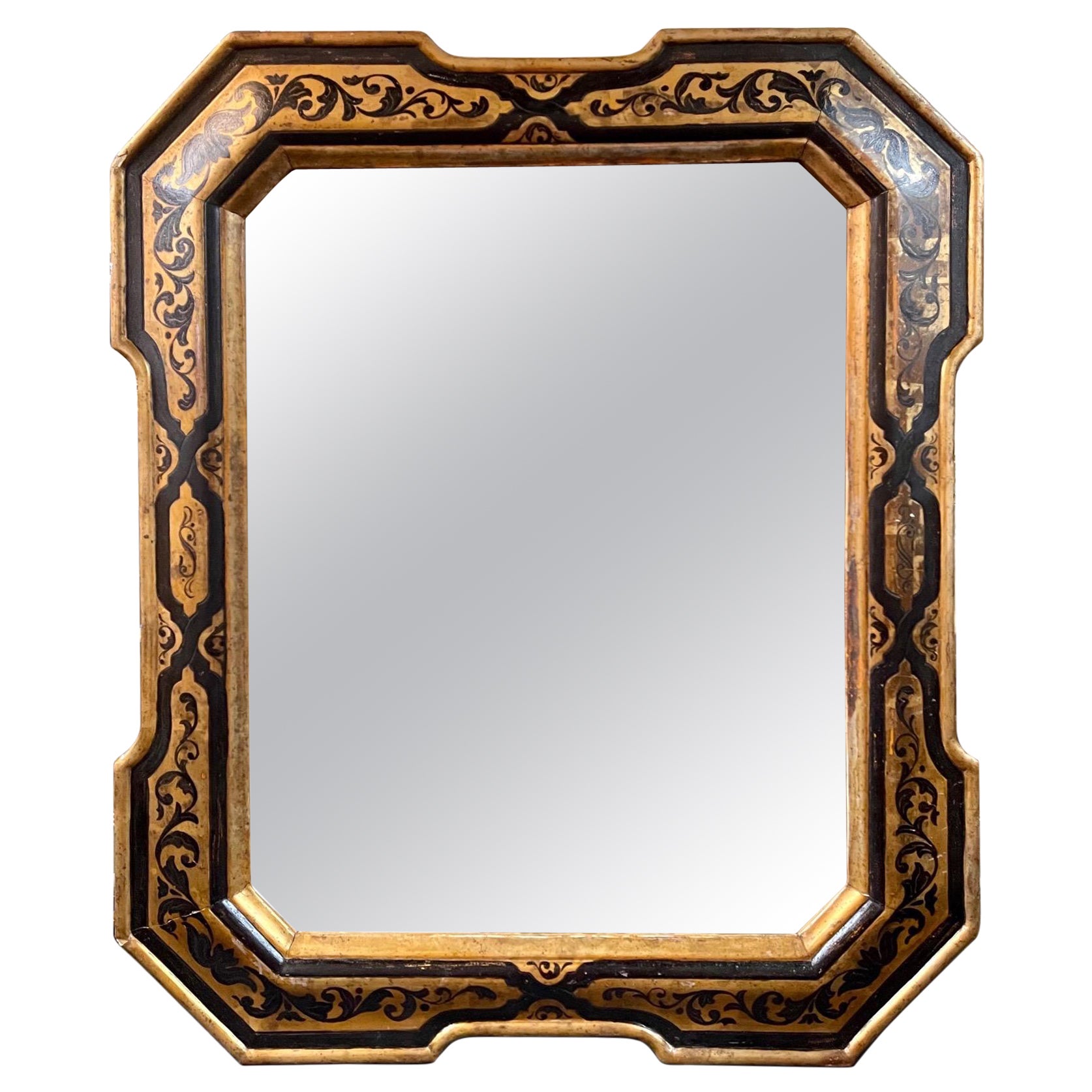 19th Century Italian Ebony and Giltwood Mirror For Sale