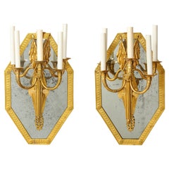 Pair of French 1st Empire Dore Bronze Mtd. 5-Arm Mirrored Sconces, Att. Thomire